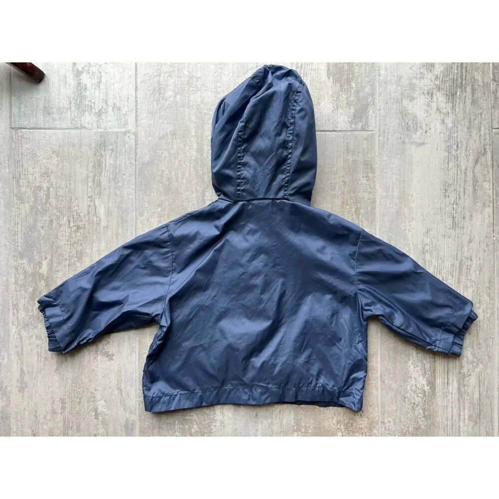 BABY GAP Navy Blue Lightweight Rain Jacket Hooded Package w/ Travel Pouch 12-24M